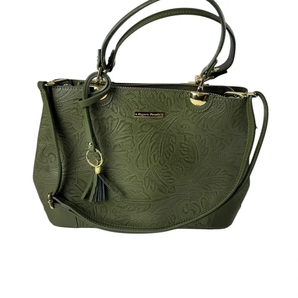 ZAGARA floral embossed Leather handbag ~ Made in Italy